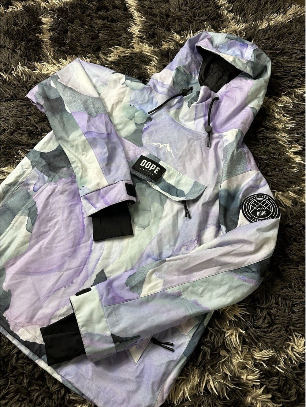 Dope Snow Anorak Ski Snowboard Jacket Small Purple Camo Watercolor Pullover